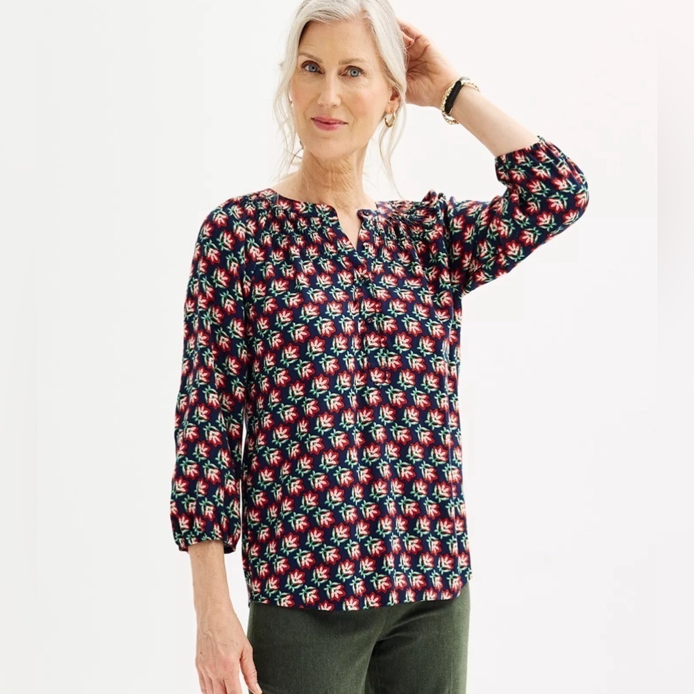 Croft & Barrow red/brown long sleeve peasant blouse L lightweight long sleeve
